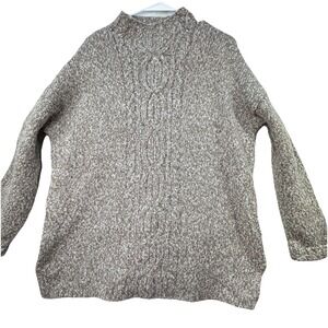 J. Jill Mock Neck Chunky Knit Tunic Top Women's Medium Side Slits Neutral